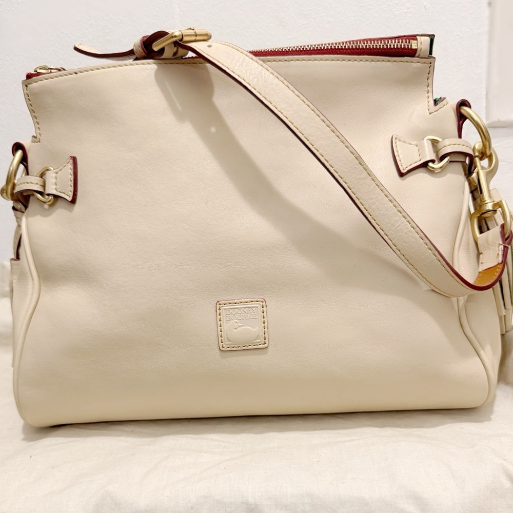 Dooney & Bourke Florentine LeatherTassel Medium Zip Hobo Shoulder Bag in a cream